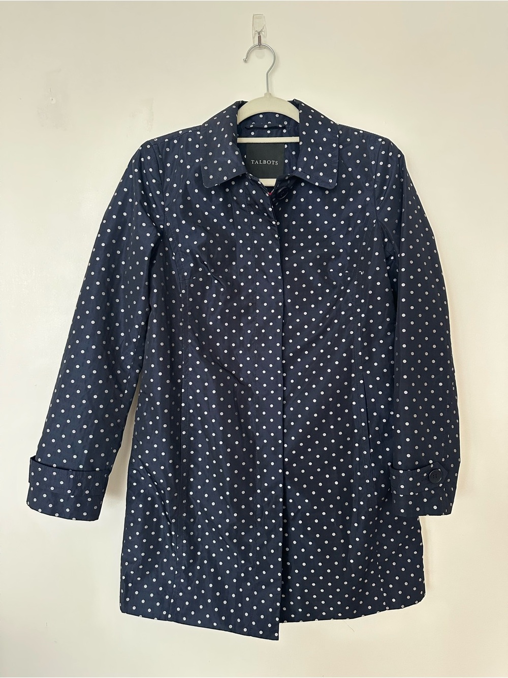 Talbots Navy Polka Dot Trench Raincoat Jacket Size 2